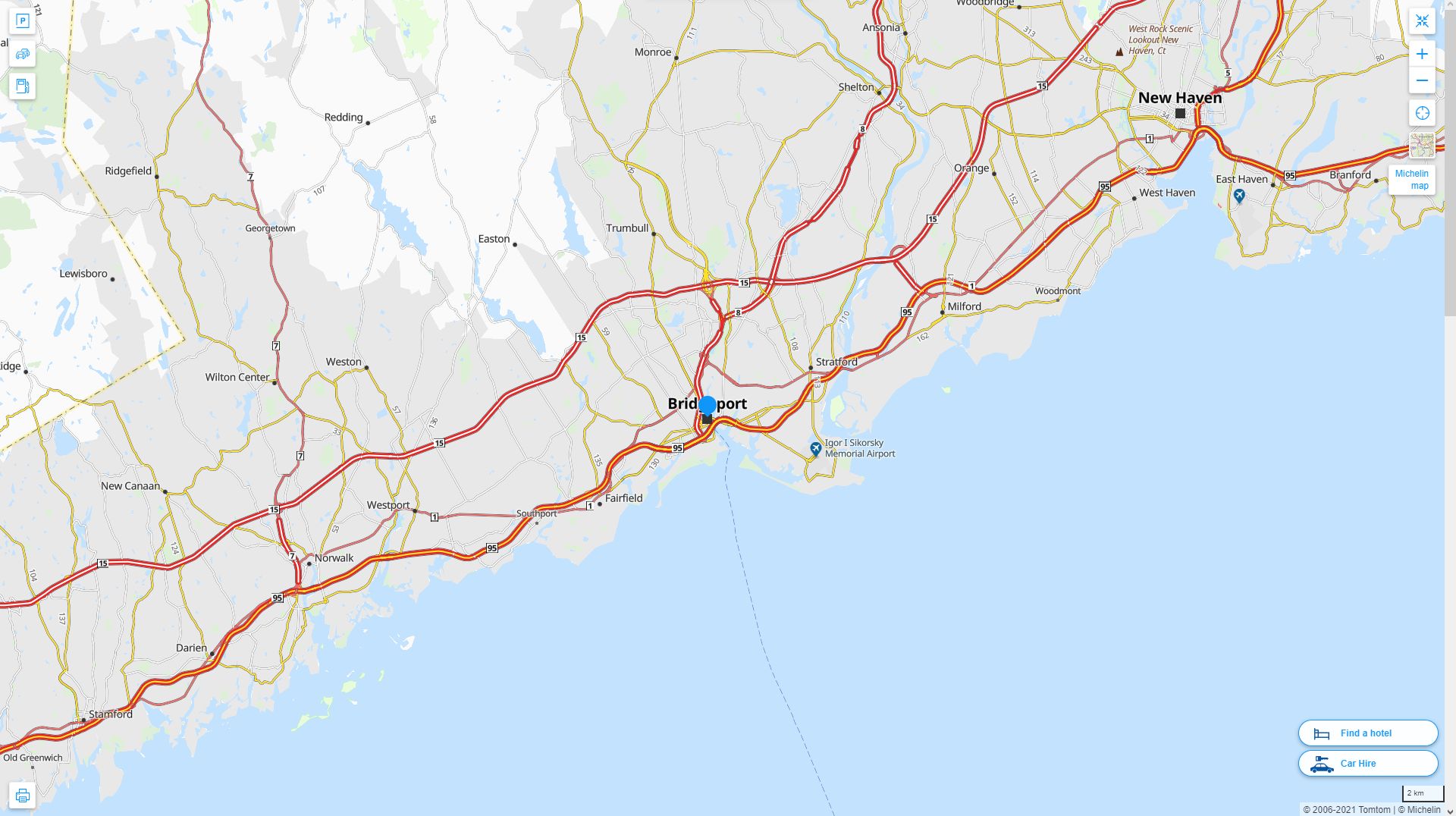 Bridgeport Connecticut Highway and Road Map